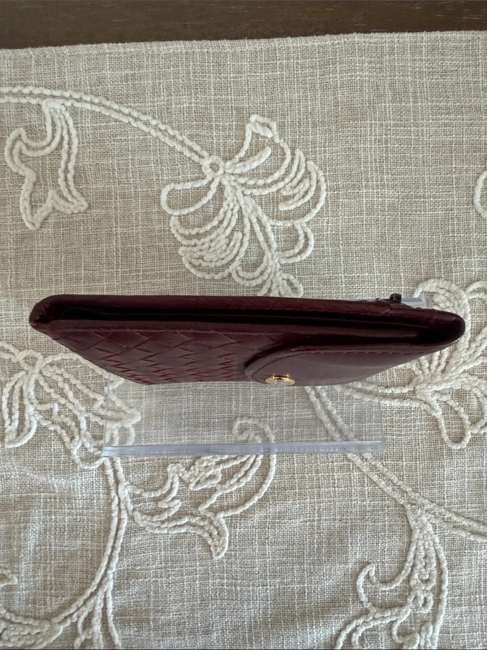 Etienna Aigner Vintage Brown/Burgundy Woven Soft Leather Bifold Wallet